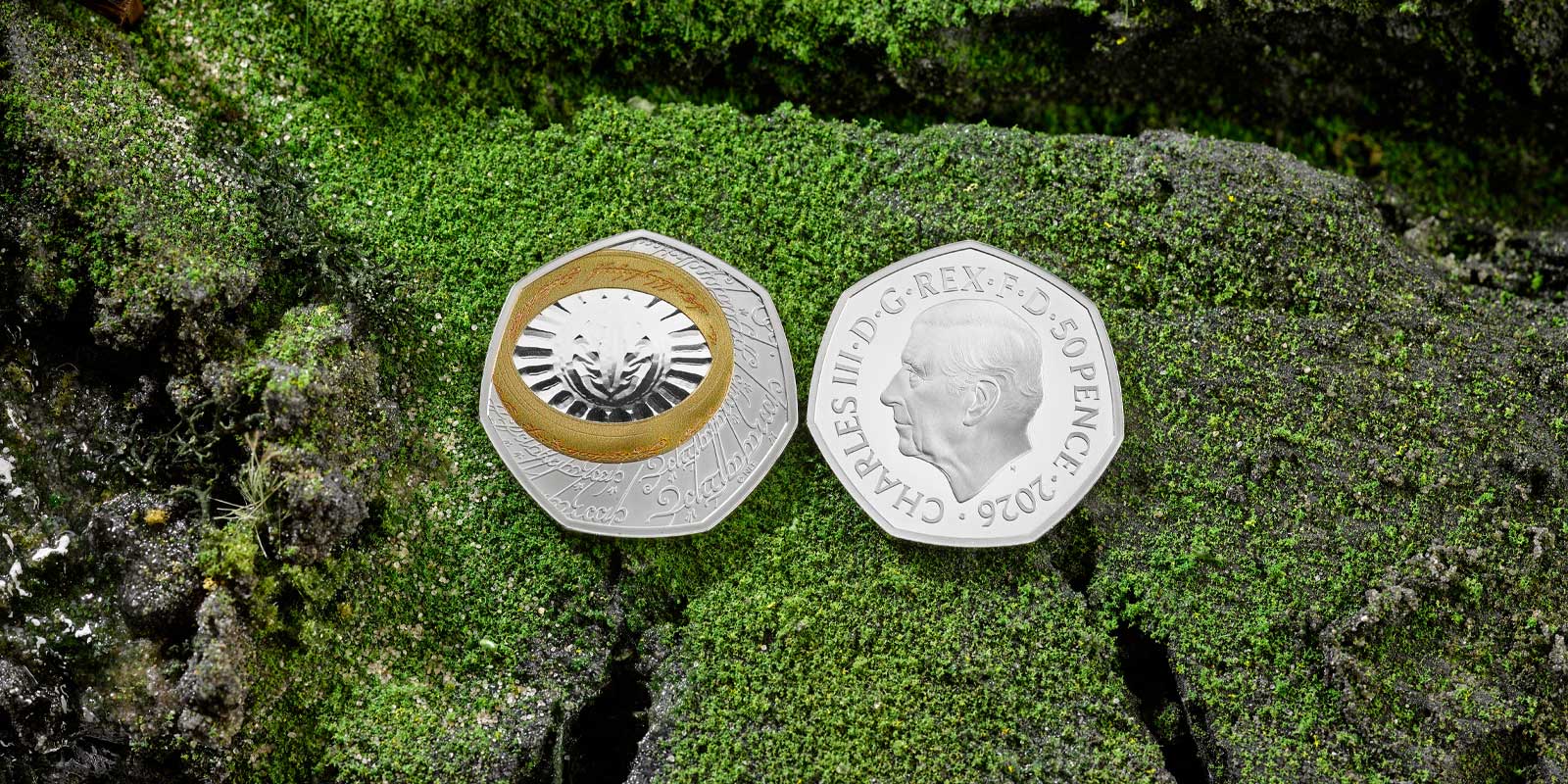 Royal Mint pièce de 50p Seigneur des Anneaux avec Œil de Sauron caustique